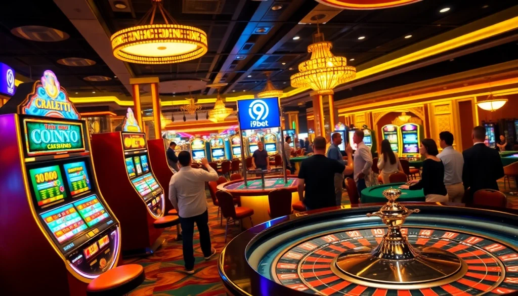 Experience the excitement of the bustling casino floor featuring trang chủ i9bet with vibrant slot machines and poker action.